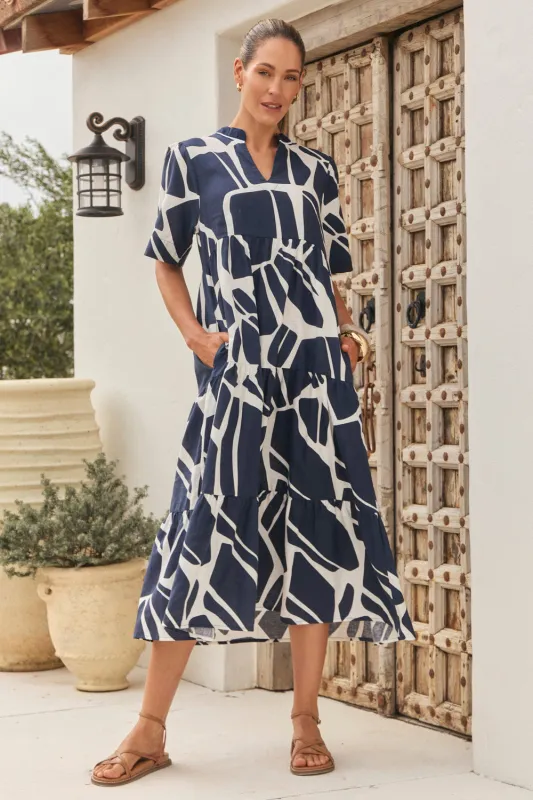 Sabre V-Neck Dress in Fjorde Navy sold by Adrift