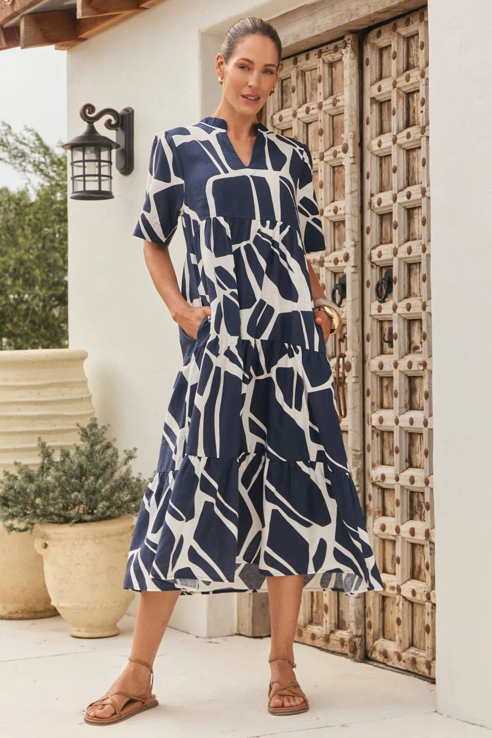 Sabre V-Neck Dress in Fjorde Navy sold by Adrift