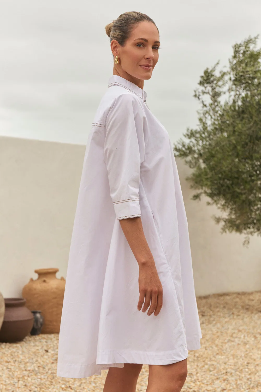 Jojo Swing Shirt Dress in White Poplin sold by Adrift product image thumbnail 2