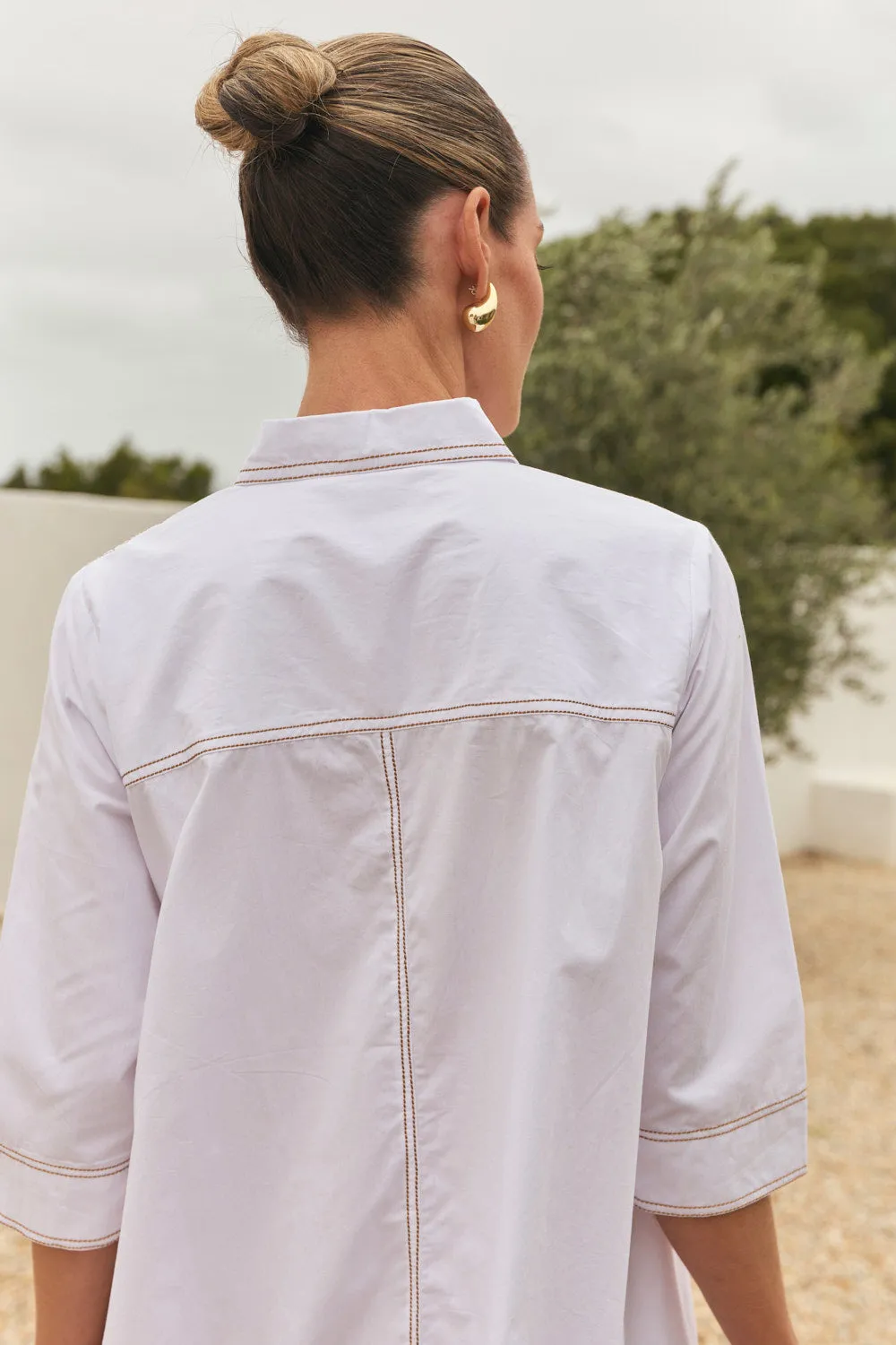 Jojo Swing Shirt Dress in White Poplin sold by Adrift product image thumbnail 4