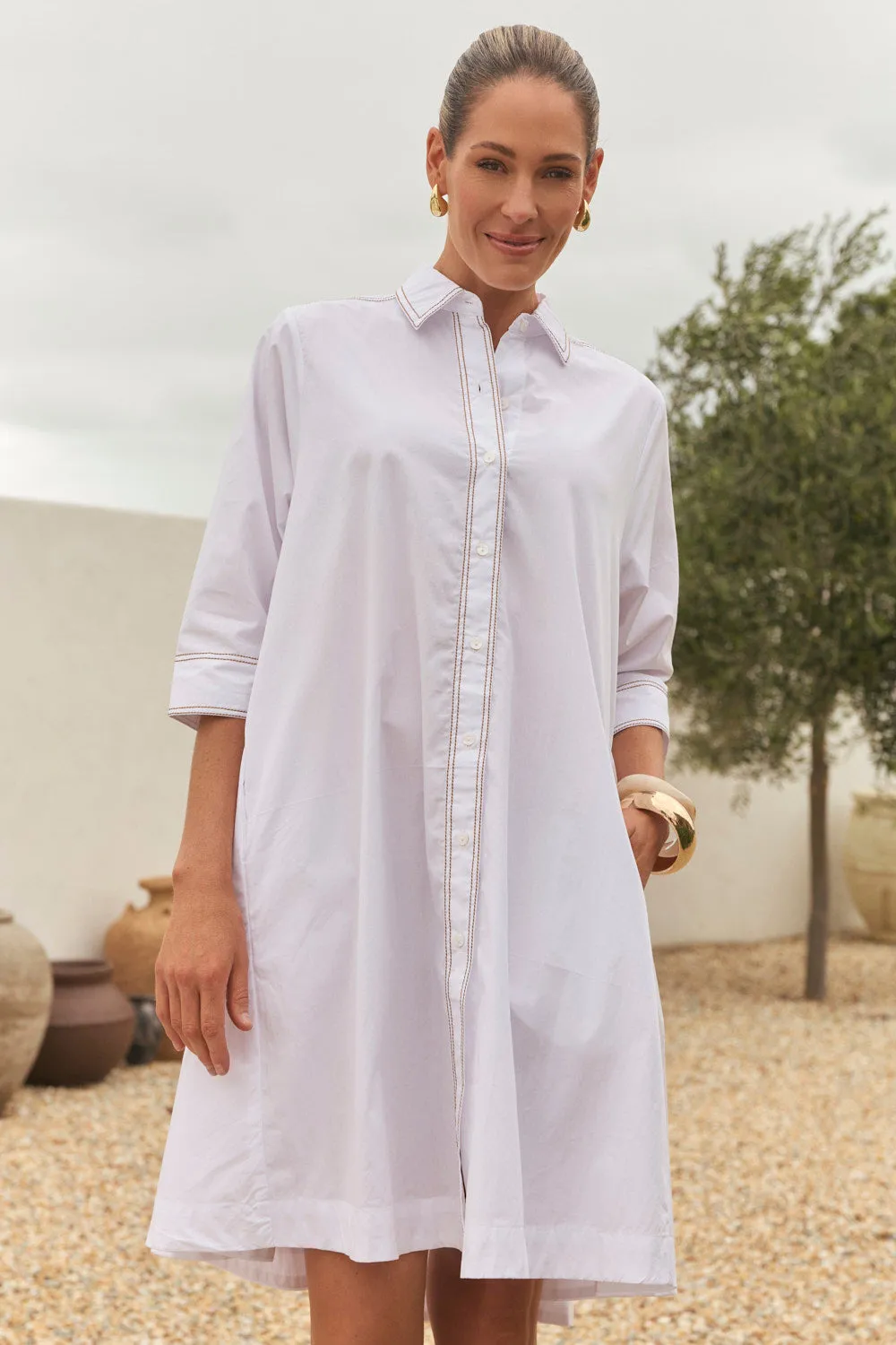 Jojo Swing Shirt Dress in White Poplin sold by Adrift product image thumbnail 3