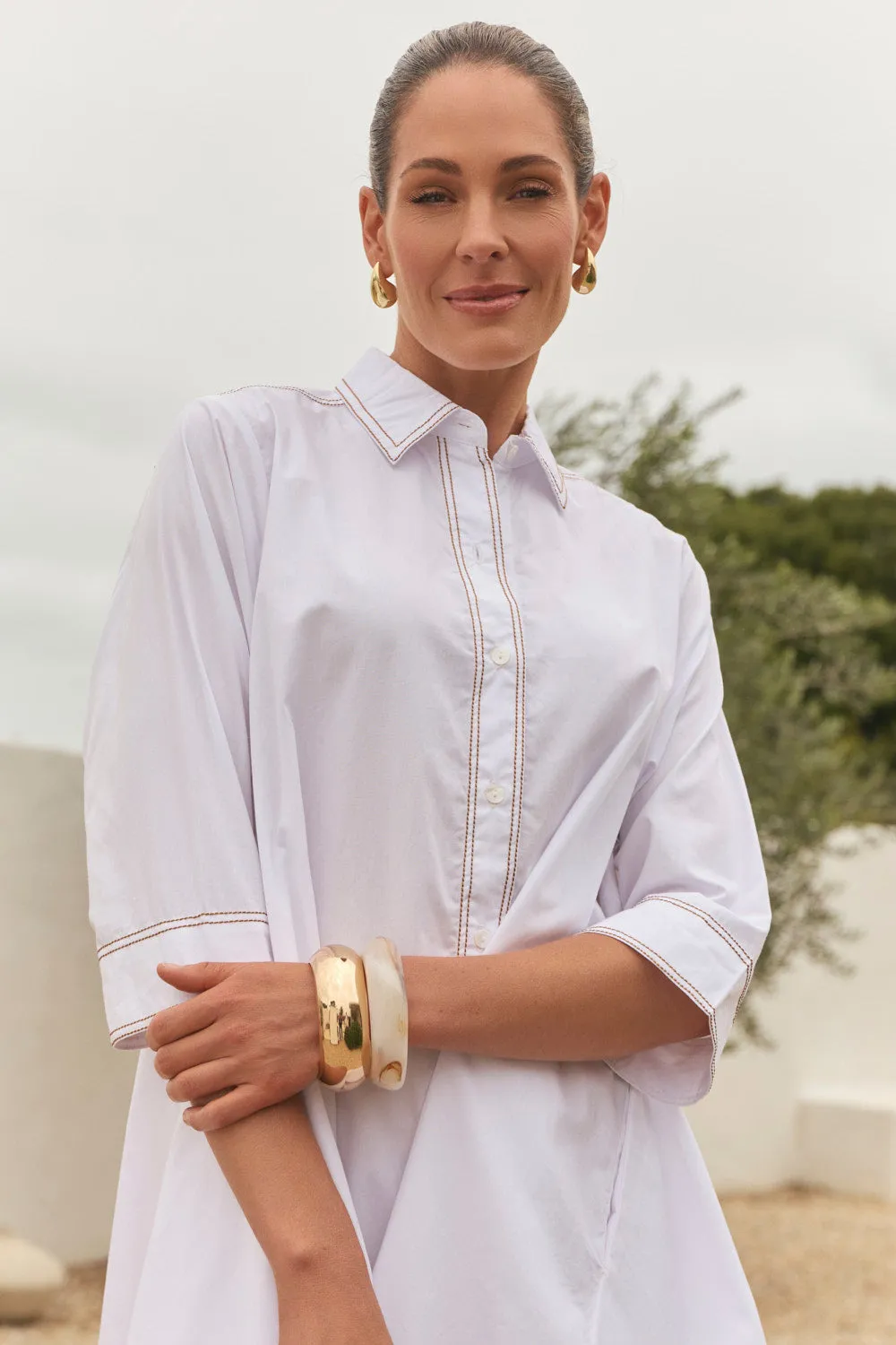 Jojo Swing Shirt Dress in White Poplin sold by Adrift product image thumbnail 5