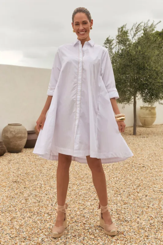 Jojo Swing Shirt Dress in White Poplin sold by Adrift