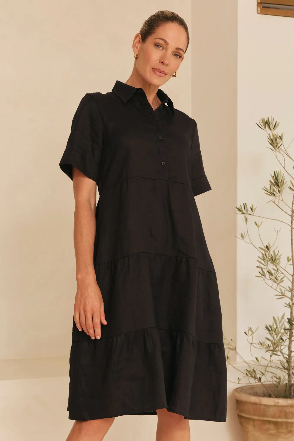 Winslow Linen Knee-Length Dress in Black sold by Adrift product image thumbnail 4