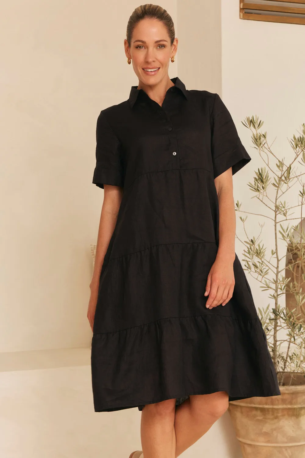 Winslow Linen Knee-Length Dress in Black sold by Adrift product image thumbnail 5
