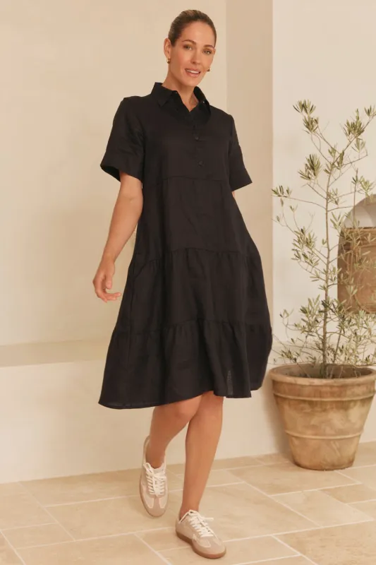 Winslow Linen Knee-Length Dress in Black made by Adrift