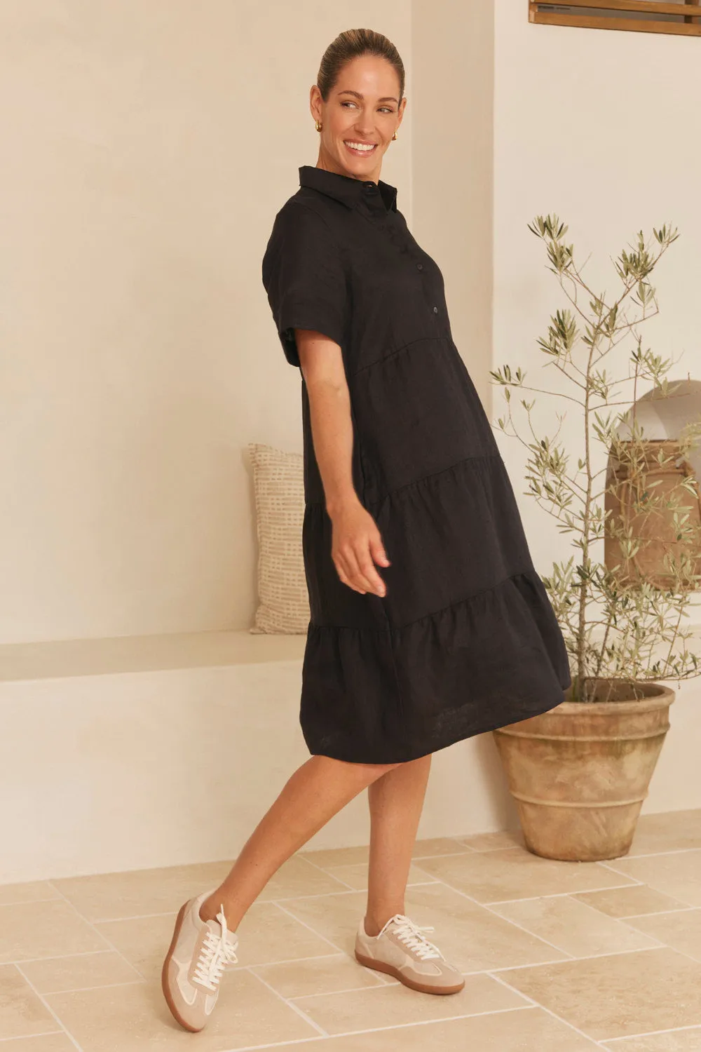 Winslow Linen Knee-Length Dress in Black sold by Adrift product image thumbnail 3