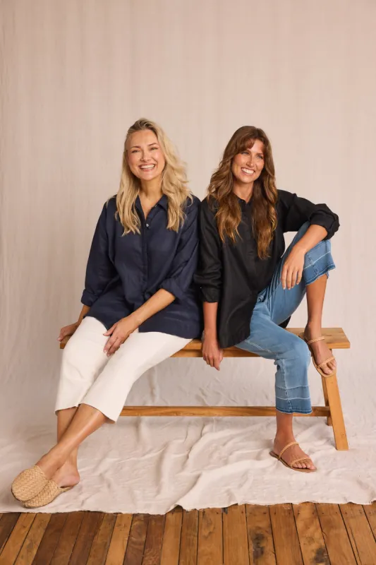 Oversized Linen Boyfriend Shirt in Navy sold by Adrift