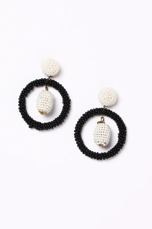 Double Drop Beaded Earrings in Black and White sold by Adrift