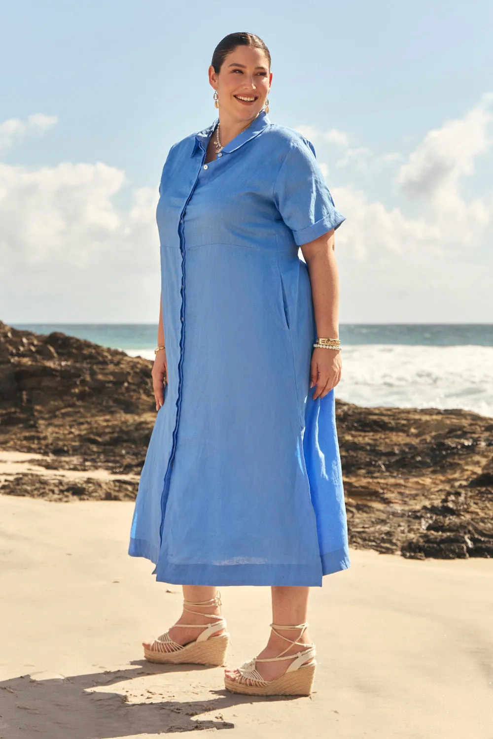 Gracie Linen Shirt Dress in Sky Blue sold by Adrift product image thumbnail 5