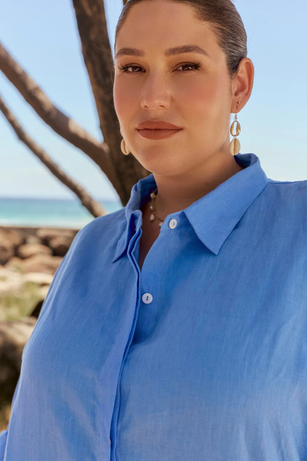 Linen Boyfriend Shirt in Sky Blue sold by Adrift product image thumbnail 2