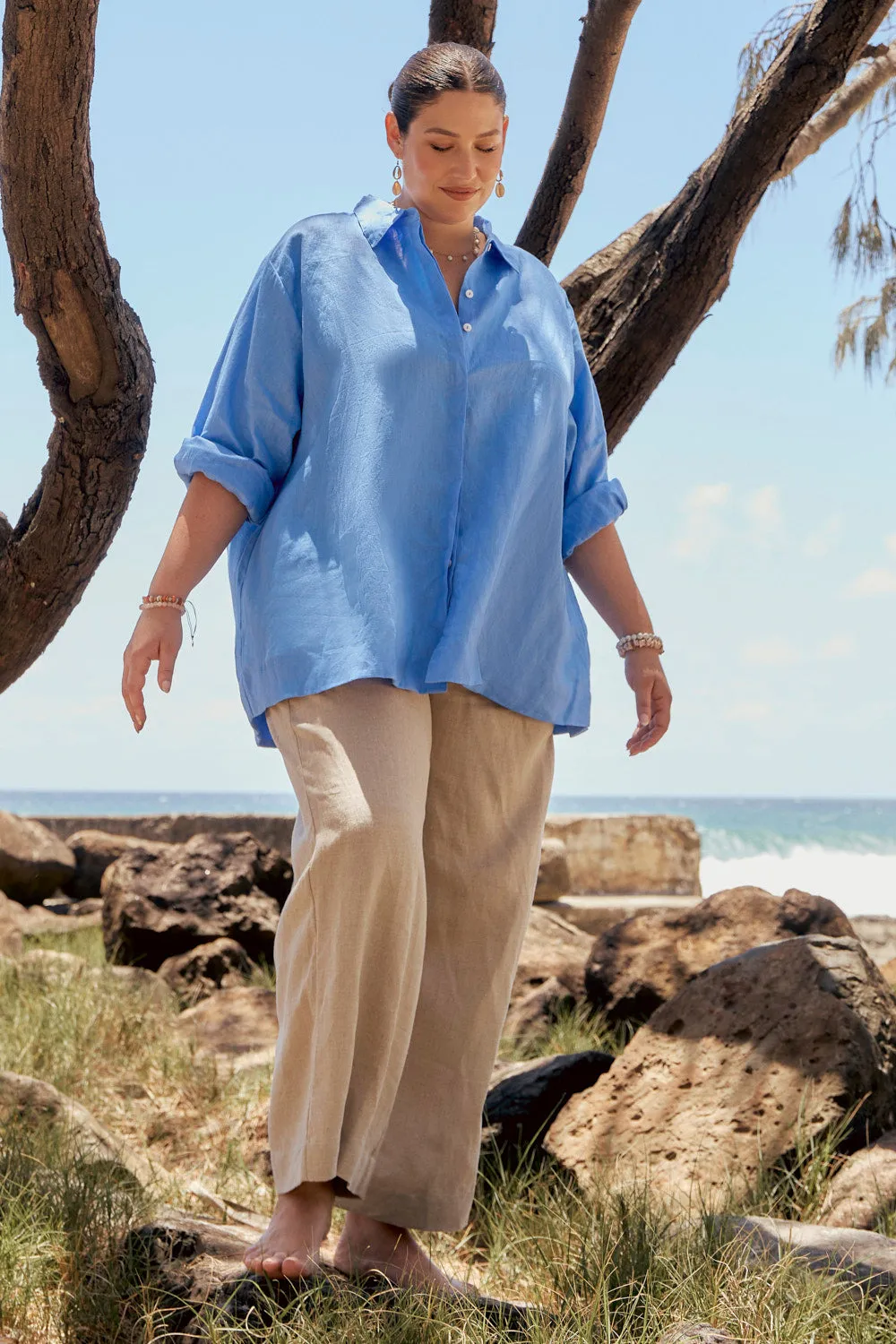 Linen Boyfriend Shirt in Sky Blue sold by Adrift product image thumbnail 3
