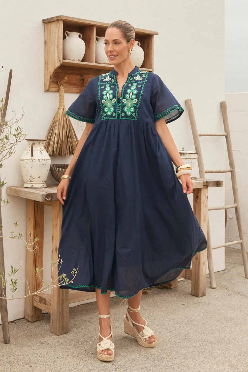 Elodie Flutter Sleeve Smock Dress in Samira sold by Adrift