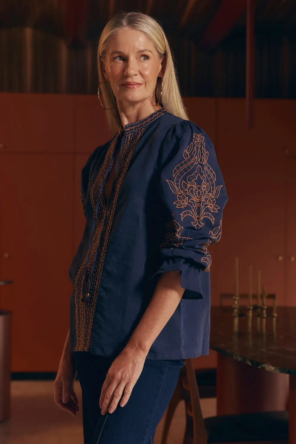 Tanya Embroidered Blouse in Navy sold by Adrift product image thumbnail 4