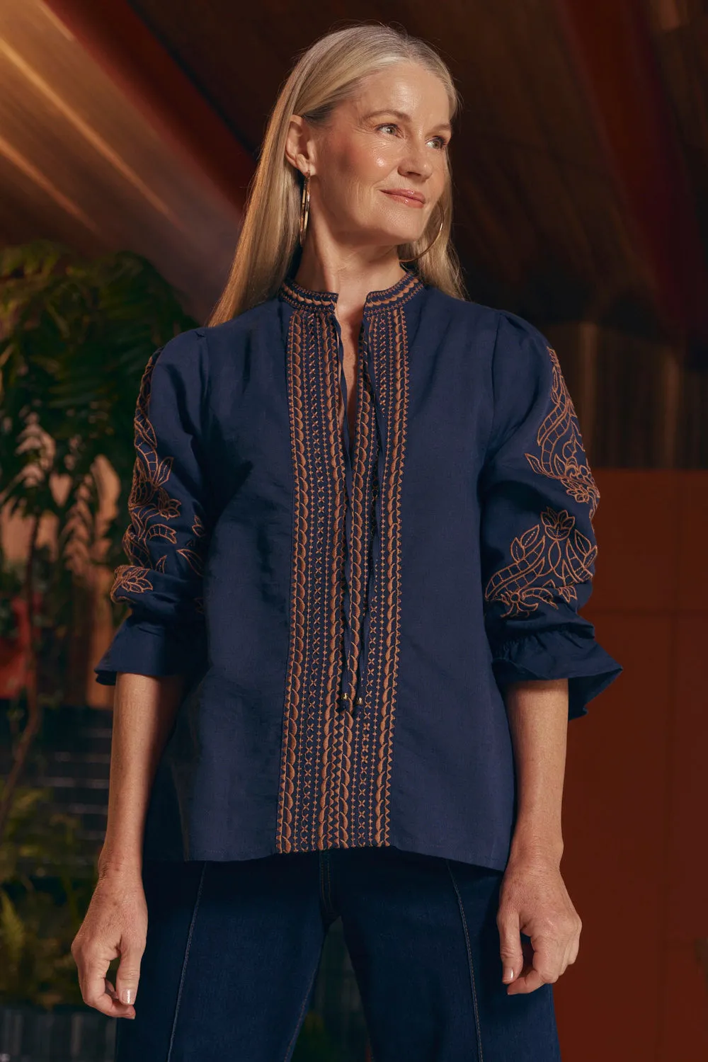 Tanya Embroidered Blouse in Navy sold by Adrift product image thumbnail 3
