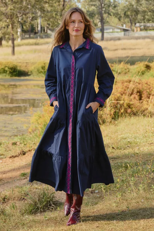 Winslow Button Through Dress in Ocean Berry made by Adrift