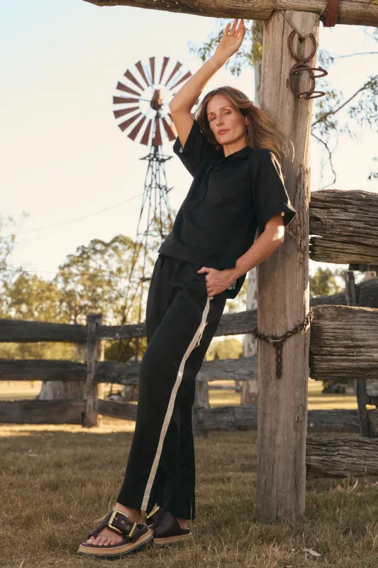 Breezy Linen Relaxed Pant in Black Splice made by Adrift