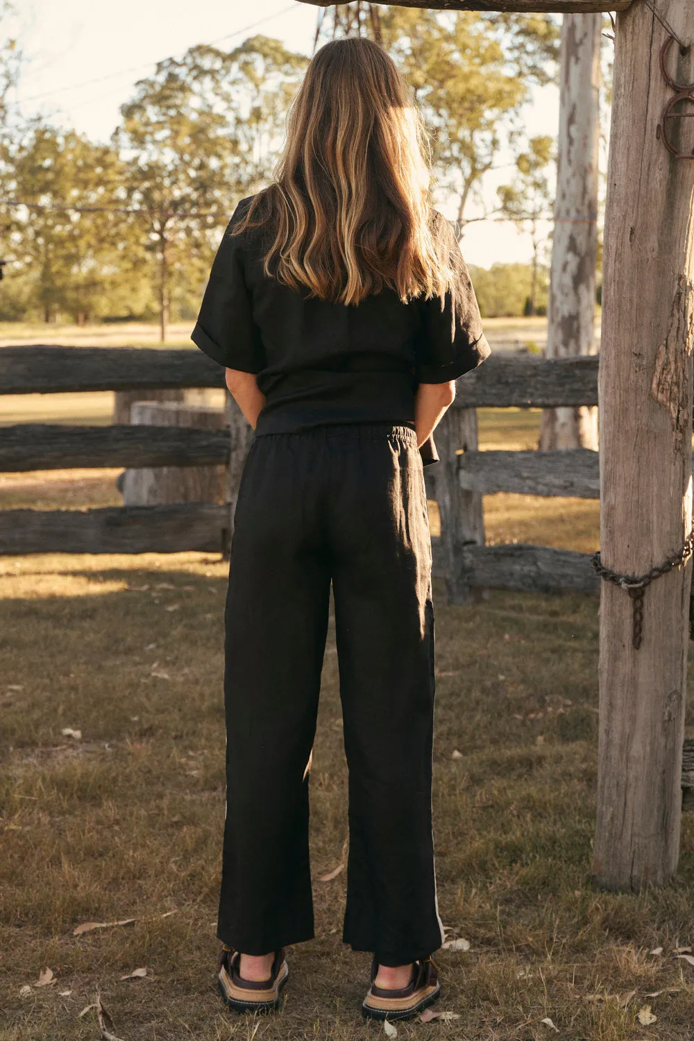 Breezy Linen Relaxed Pant in Black Splice sold by Adrift product image thumbnail 4