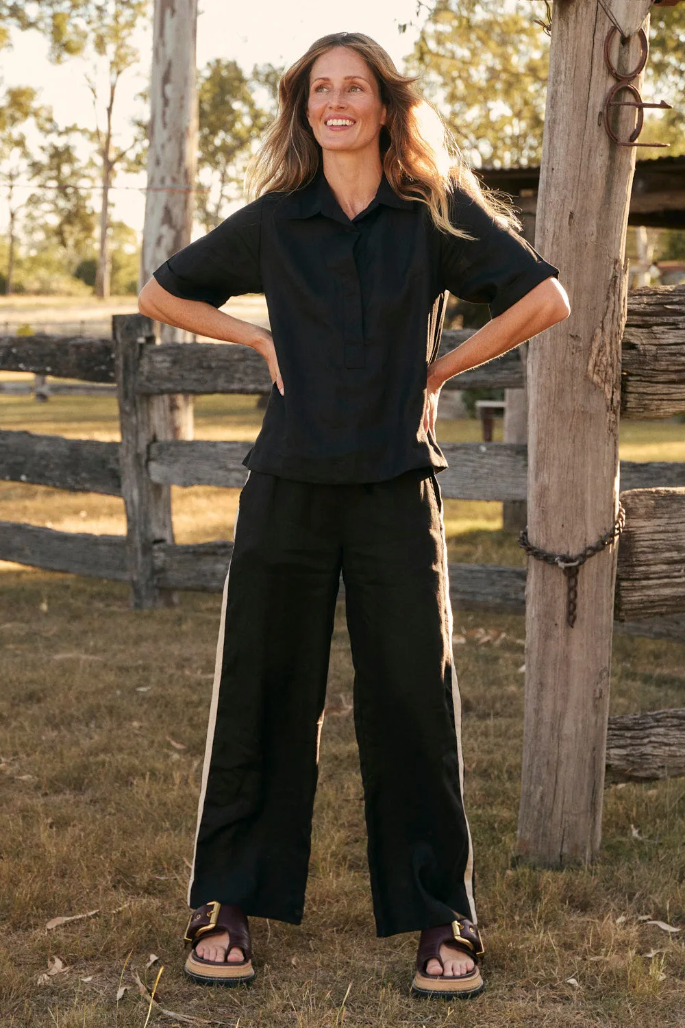 Breezy Linen Relaxed Pant in Black Splice sold by Adrift product image thumbnail 3