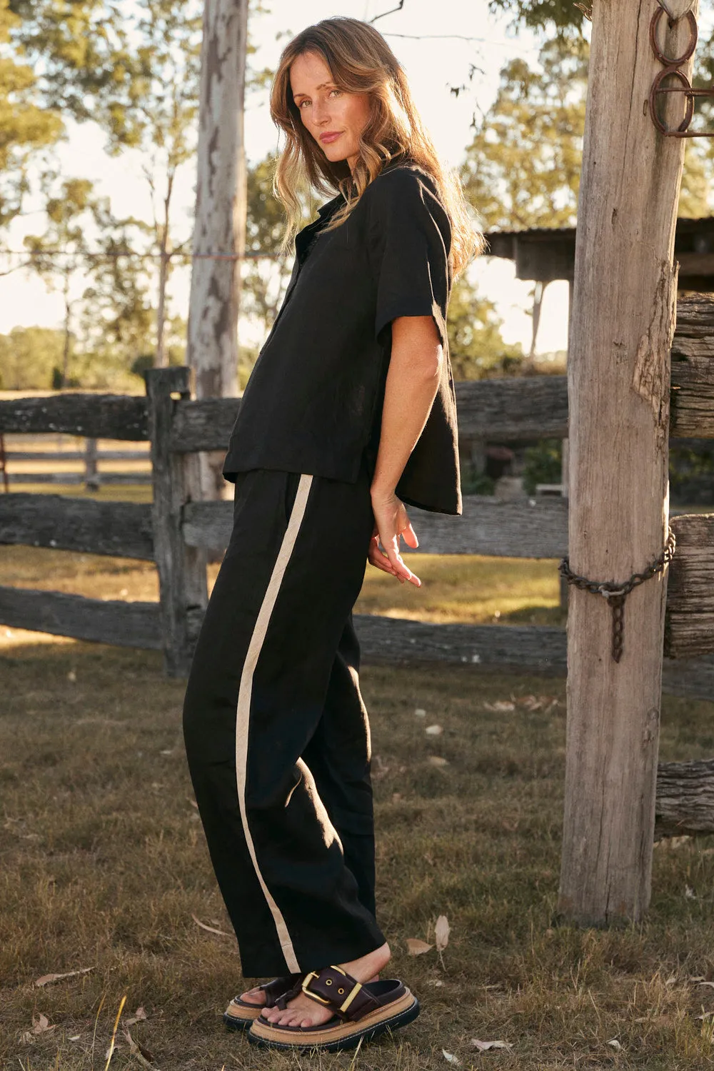 Breezy Linen Relaxed Pant in Black Splice sold by Adrift product image thumbnail 2
