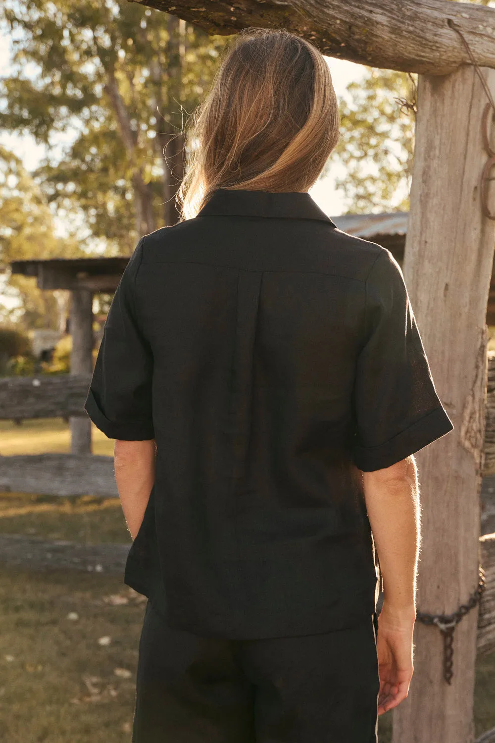 Ella Linen Collared Top in Black sold by Adrift product image thumbnail 3