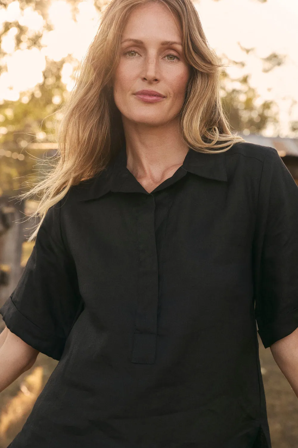 Ella Linen Collared Top in Black sold by Adrift product image thumbnail 2