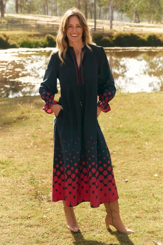 Tanya Gathered Dress in Ombre Orbit made by Adrift