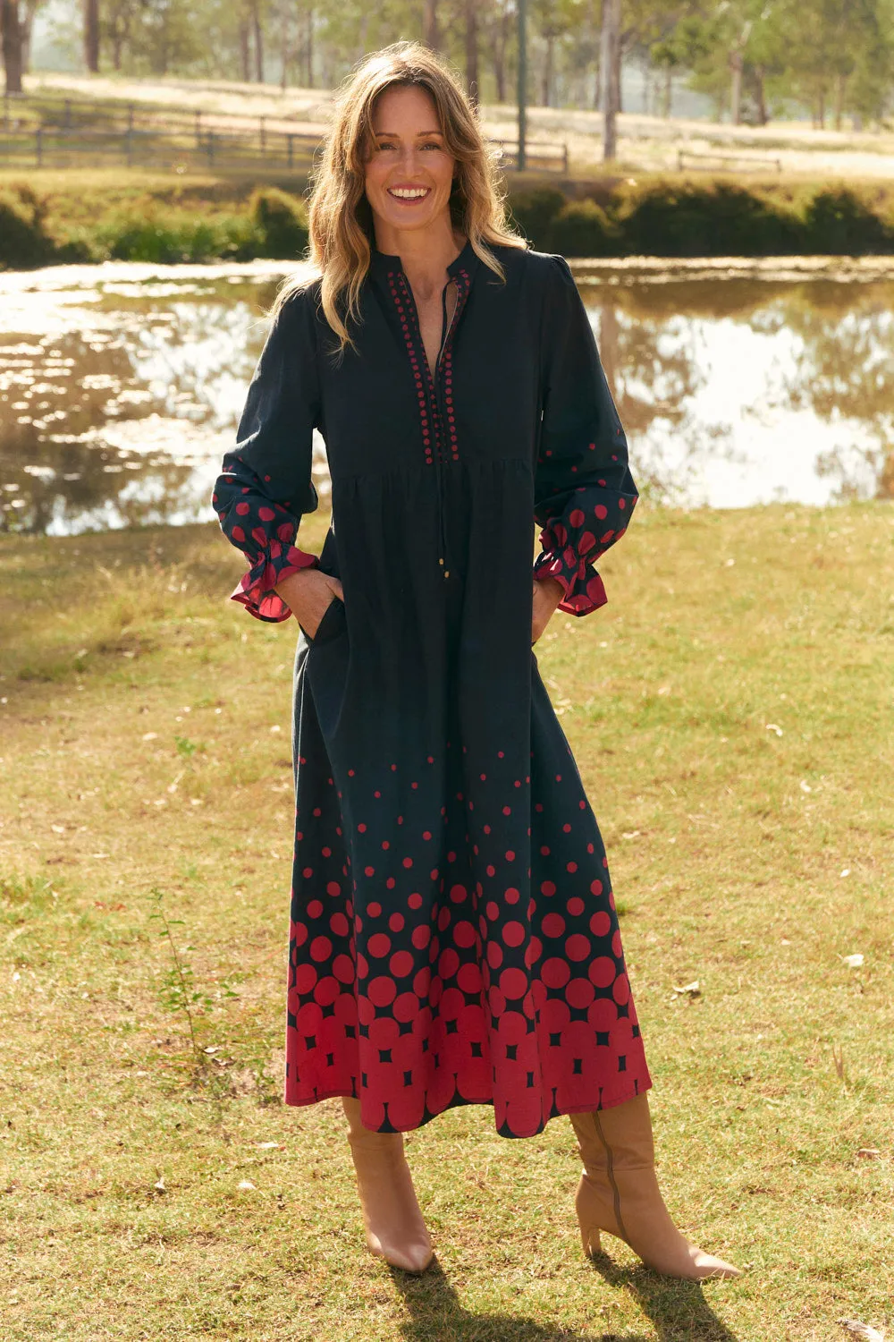 Tanya Gathered Dress in Ombre Orbit sold by Adrift