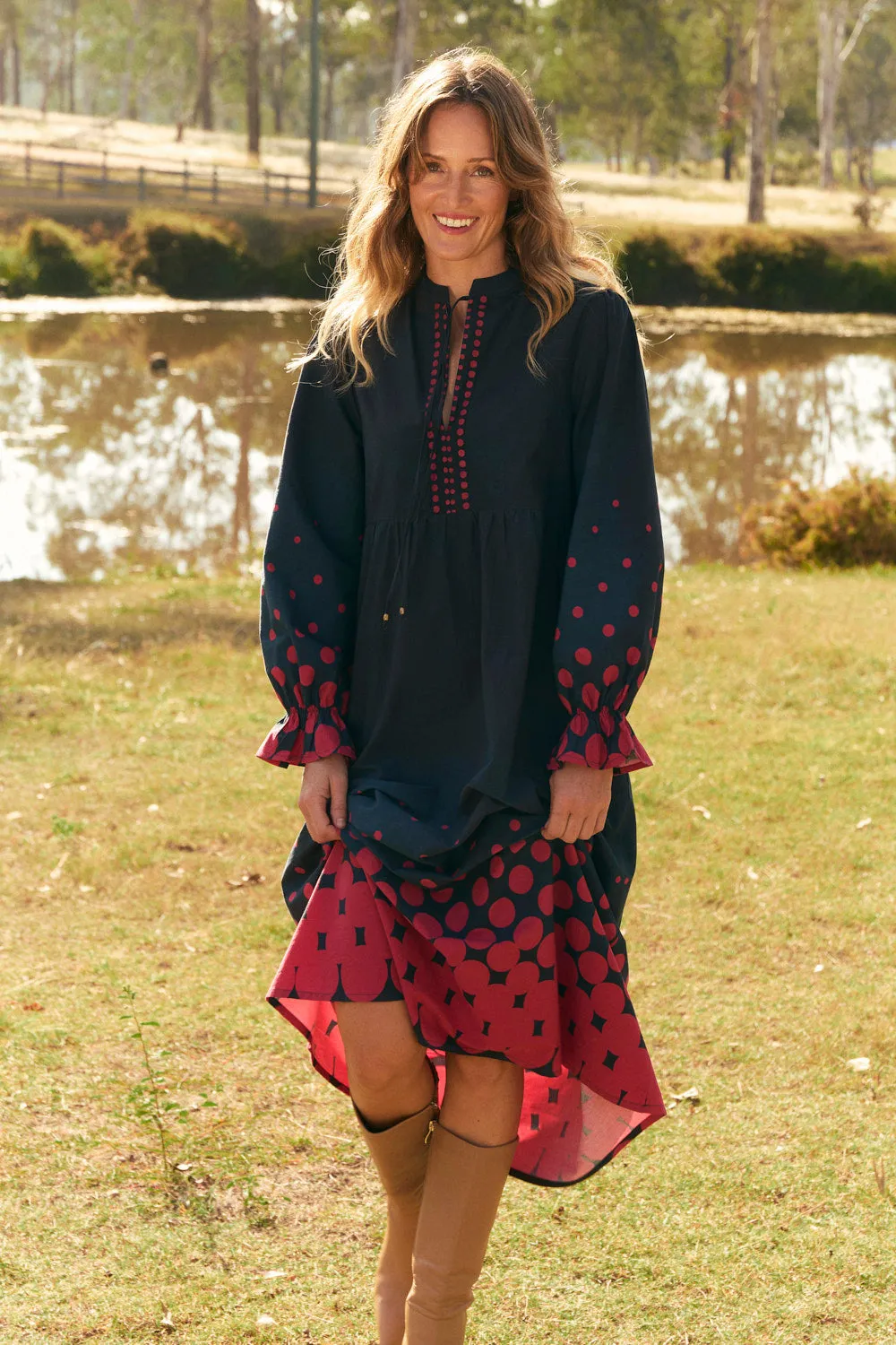 Tanya Gathered Dress in Ombre Orbit sold by Adrift product image thumbnail 3