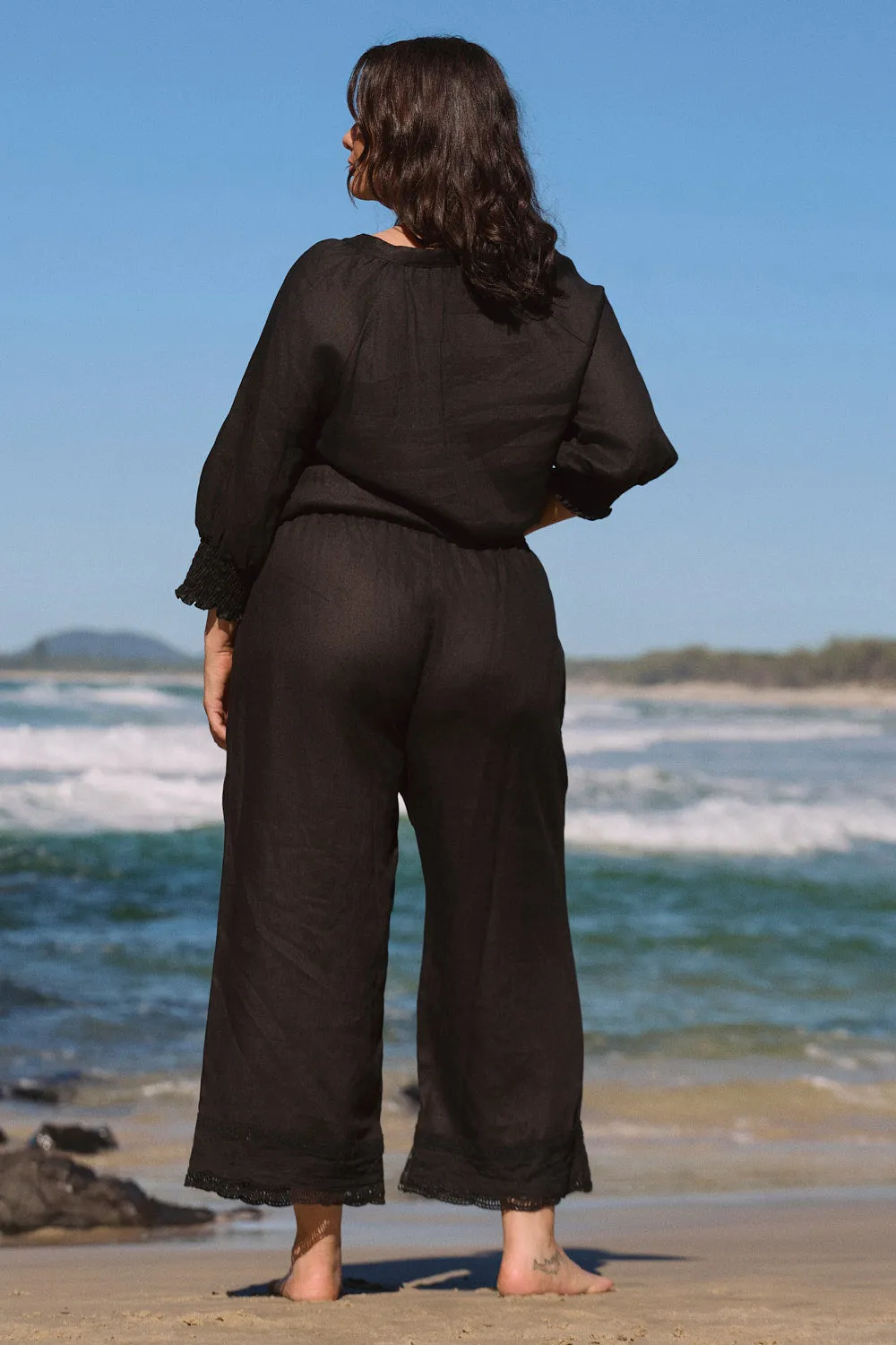 Breezy Linen Cropped Pant in Lace Black sold by Adrift product image thumbnail 4