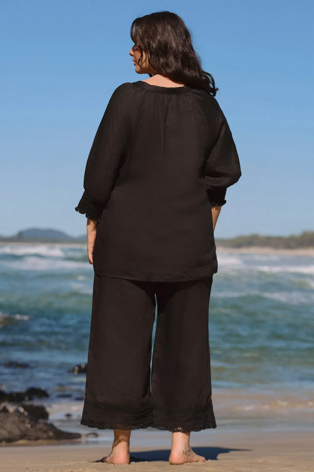Breezy Linen Cropped Pant in Lace Black sold by Adrift product image thumbnail 5