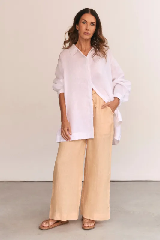 Breezy Linen Relaxed Pant in Sand made by Adrift