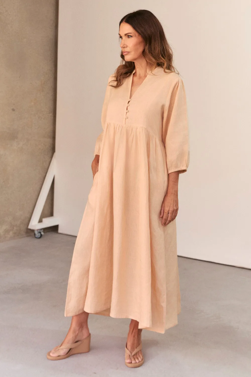 Elodie Linen Smock Dress in Sand sold by Adrift product image thumbnail 4