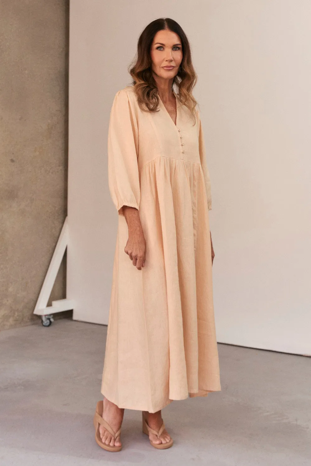 Elodie Linen Smock Dress in Sand sold by Adrift product image thumbnail 3