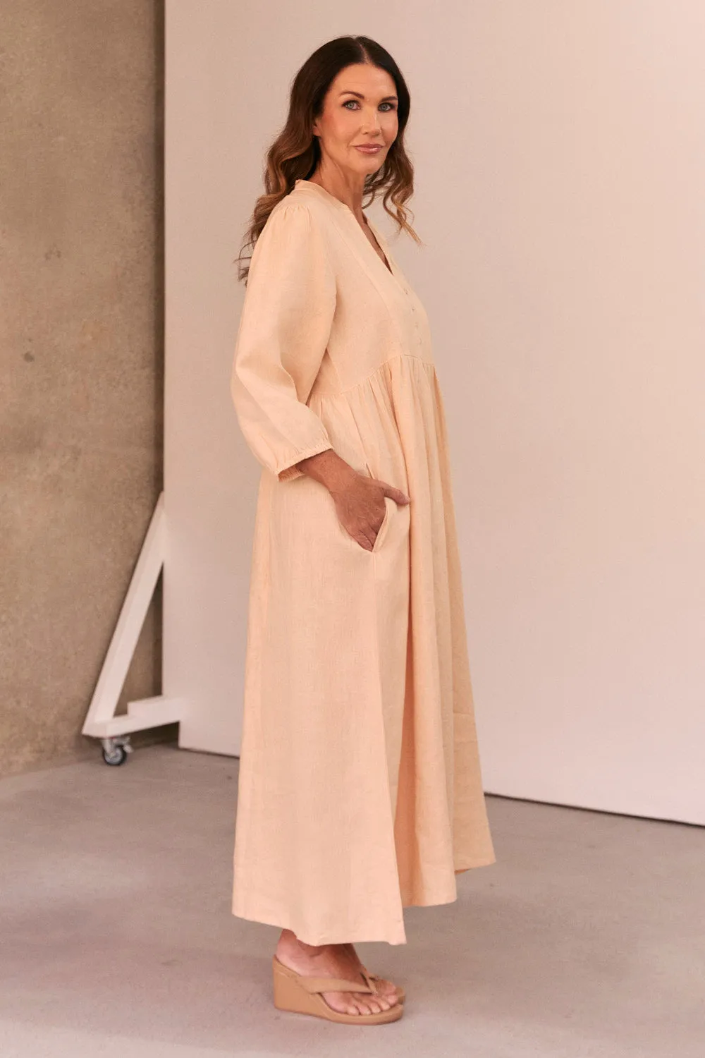 Elodie Linen Smock Dress in Sand sold by Adrift product image thumbnail 5