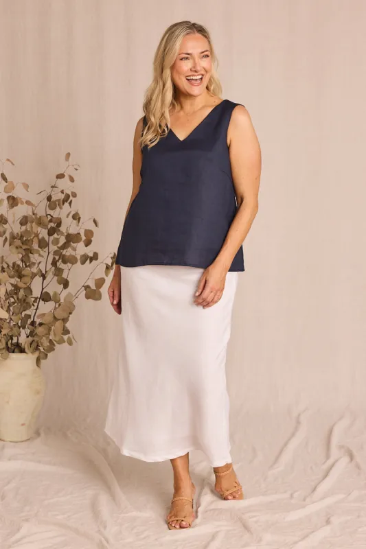Katie Bias Cut Linen Skirt in White sold by Adrift
