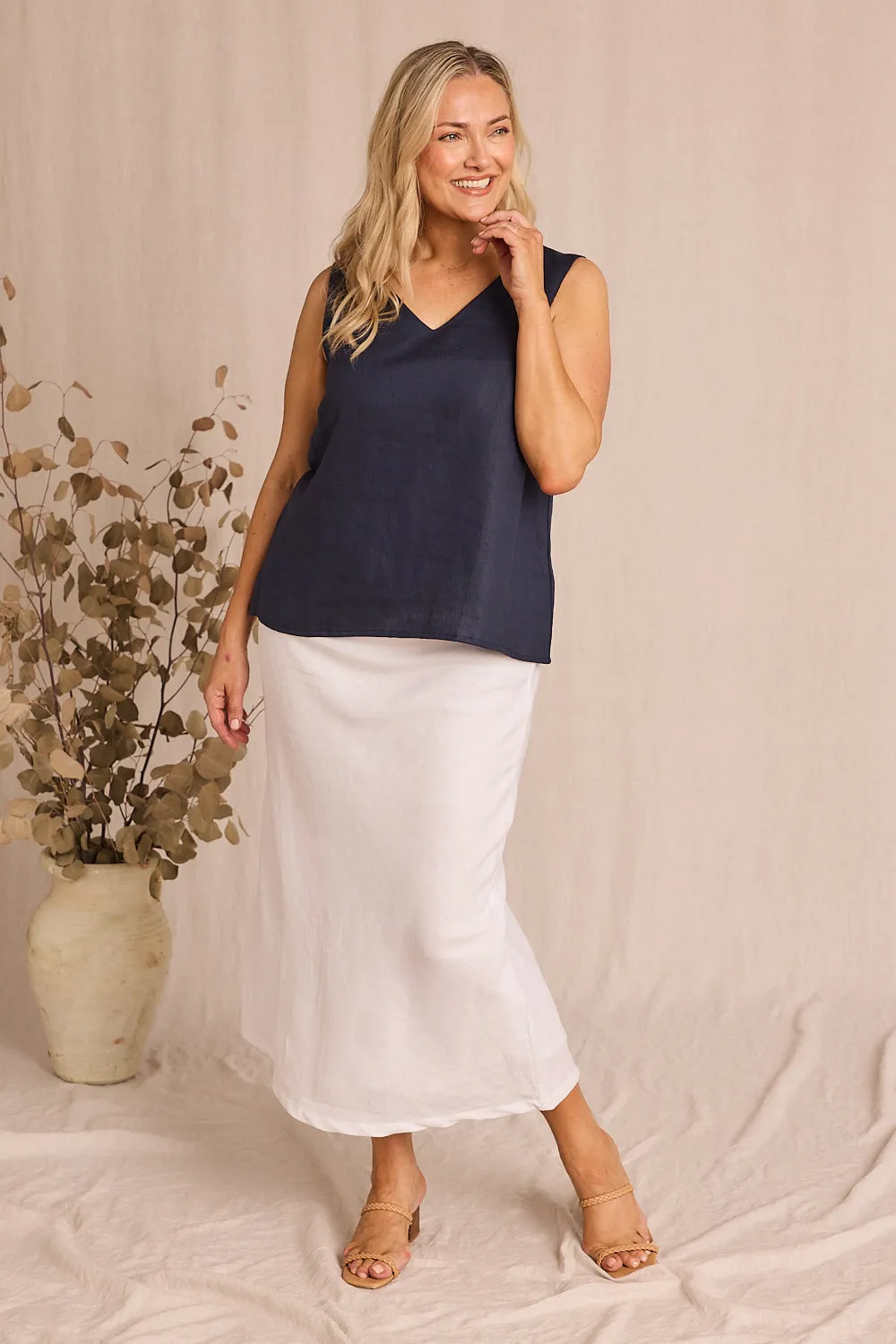 Katie Bias Cut Linen Skirt in White sold by Adrift product image thumbnail 3