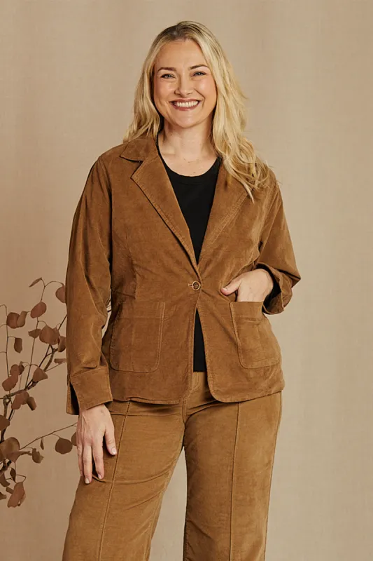 Adrift Relaxed Brushed Cotton Blazer in Camel sold by Adrift