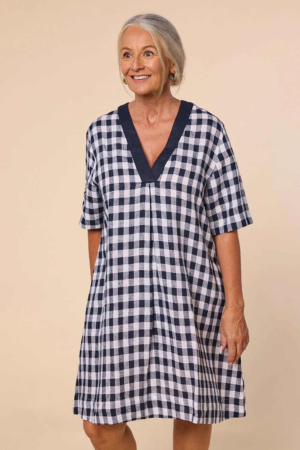 Kora A-Line Linen Dress in Treviso Navy sold by Adrift product image thumbnail 4