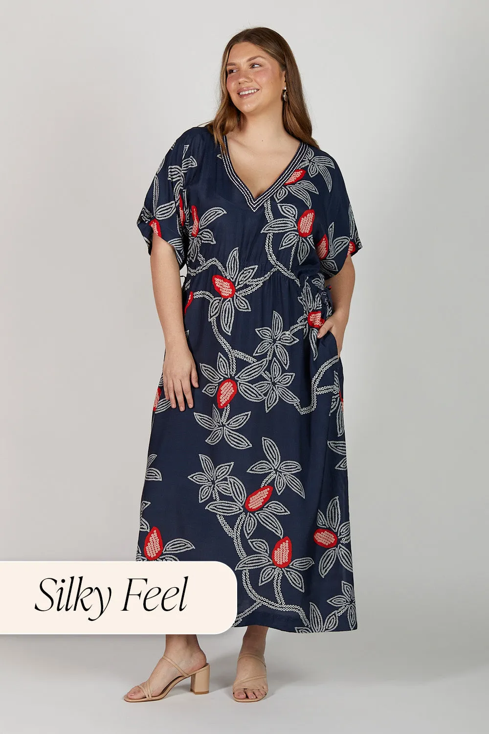 Tasha Maxi Kaftan Dress in Ikebana sold by Adrift