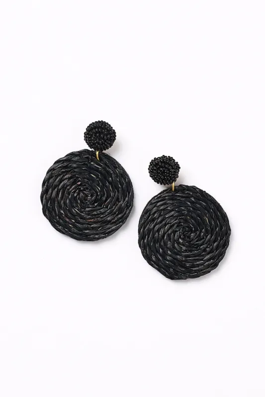 Round Beaded and Woven Earrings in Black sold by Adrift
