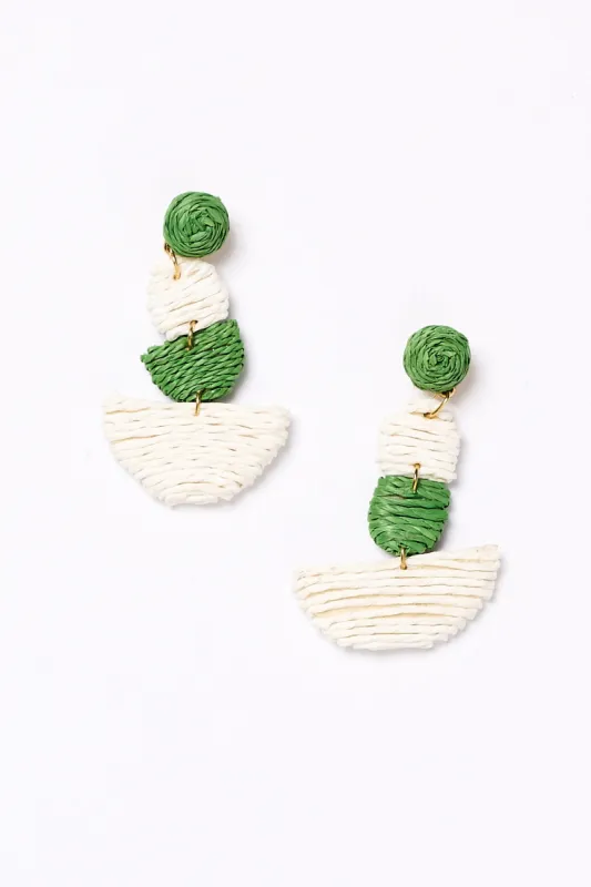 Woven Contrast Tiered Earrings in Green and White sold by Adrift