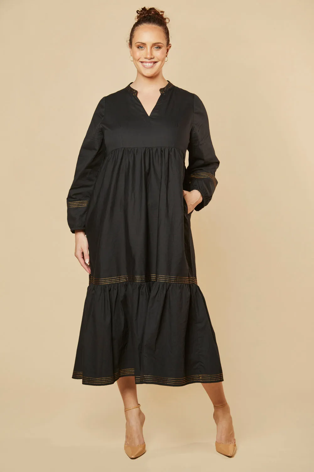 Sabre V-Neck Dress in Tiramisu sold by Adrift