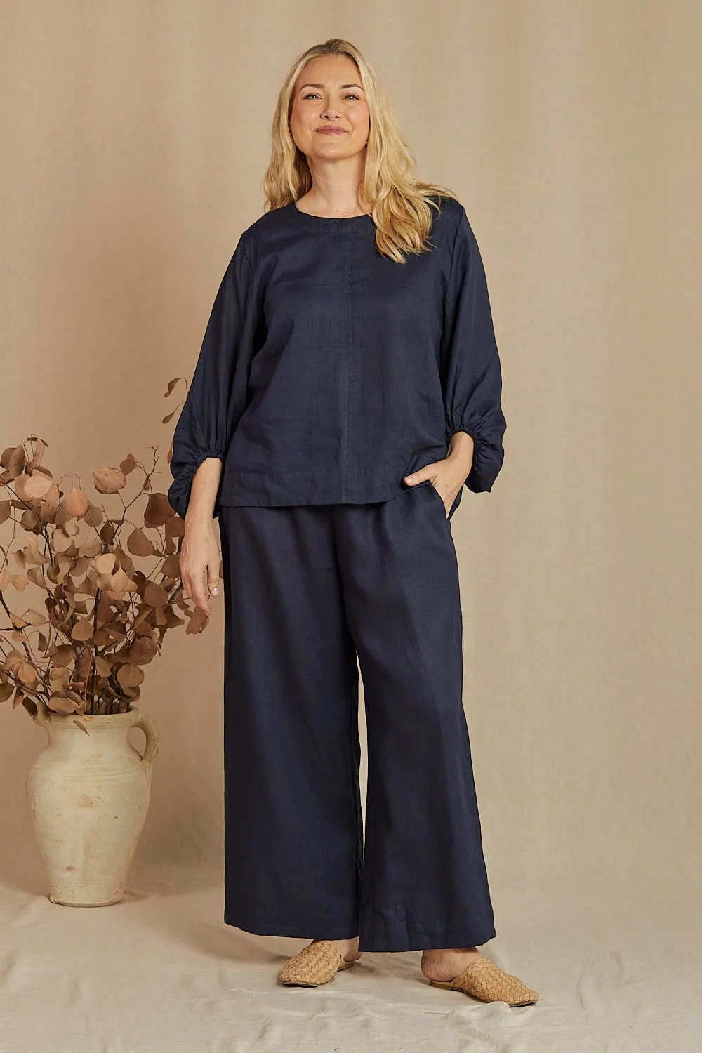 Audrey Linen Blouse in Navy sold by Adrift product image thumbnail 4