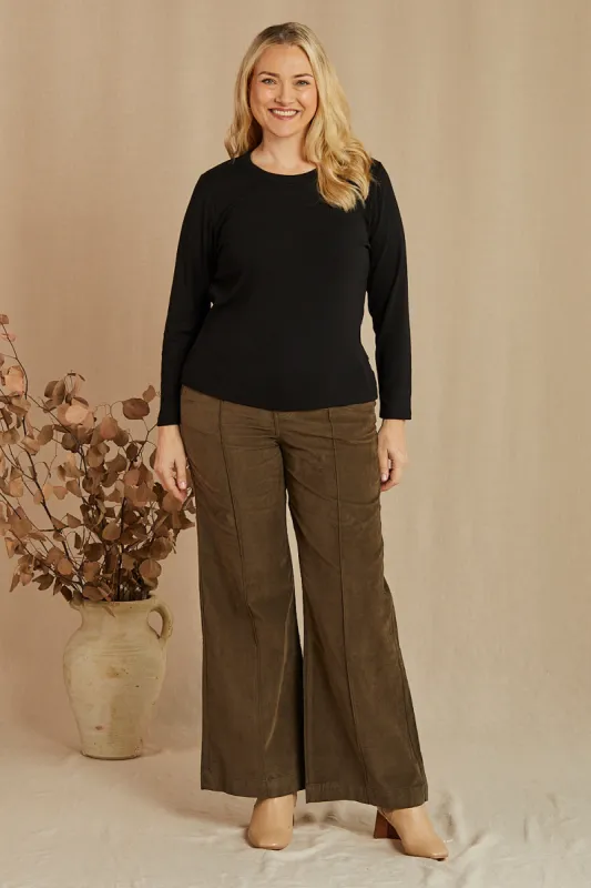 Adrift Wide Leg Brushed Cotton Pant in Olive sold by Adrift