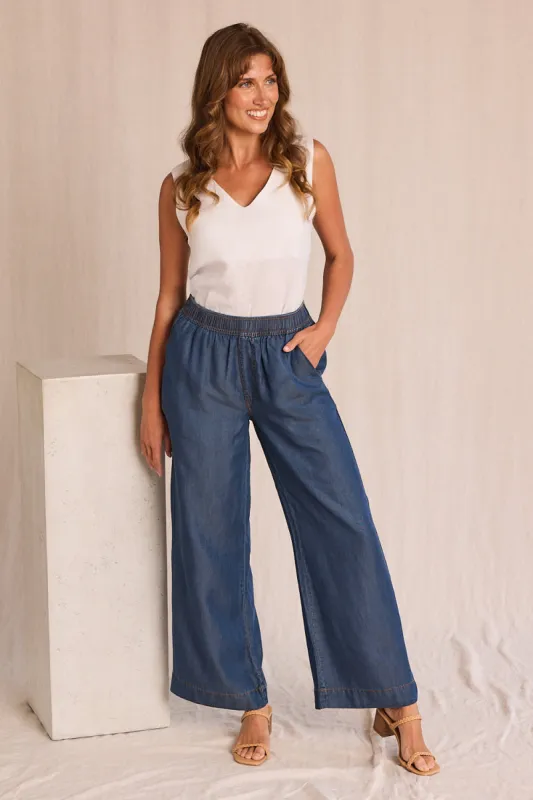 Breezy Regular Length Relaxed Tencel Pant in Mid Wash sold by Adrift