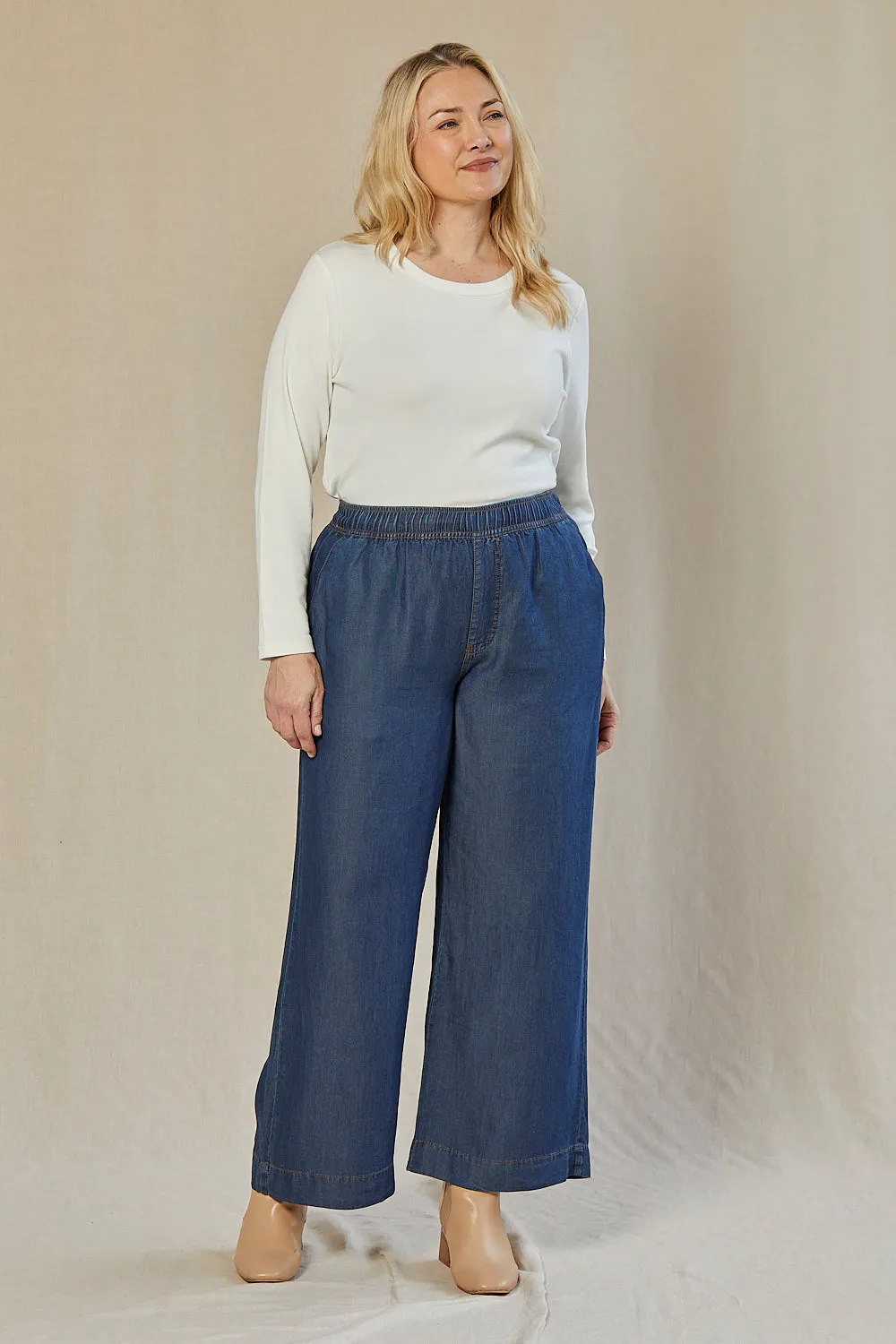 Breezy Regular Length Relaxed Tencel Pant in Mid Wash sold by Adrift product image thumbnail 2