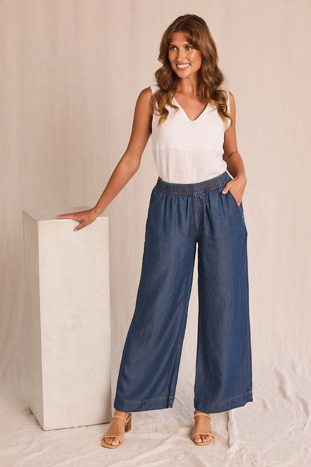 Breezy Regular Length Relaxed Tencel Pant in Mid Wash sold by Adrift product image thumbnail 3