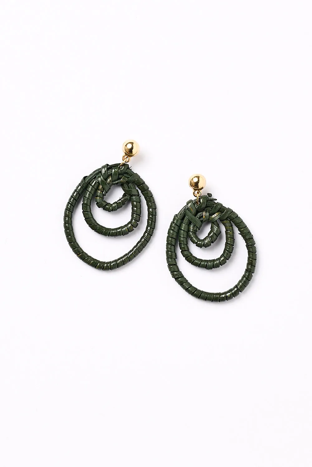 Three Hoop Drop Earrings in Olive sold by Adrift