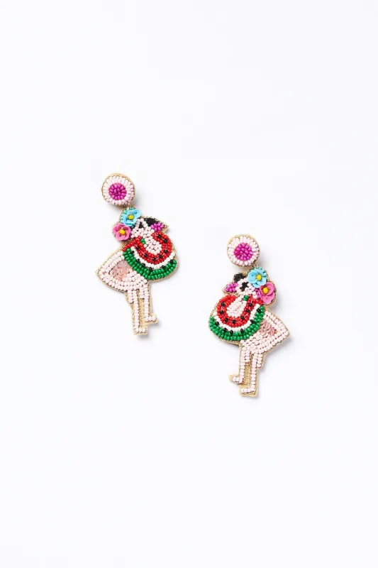 Flamingo Beaded Earrings in Pink sold by Adrift